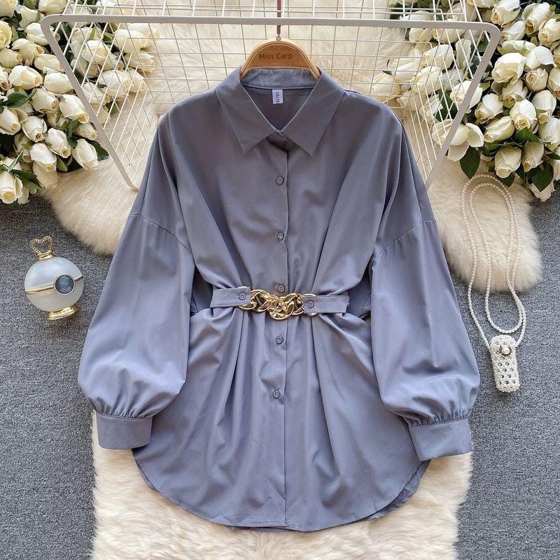 

Spring Niche Style Waist-Tight Slimming Fashionable Mid Length Long Length Shirt Grey All yards