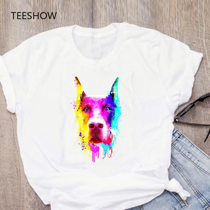 

Great Dane Colorful Painting Art Women T-Shirt Short Sleeve T Shirt Women Fashion Tops Print Casual Harajuku Graphic Tee Shirt XXXL білий