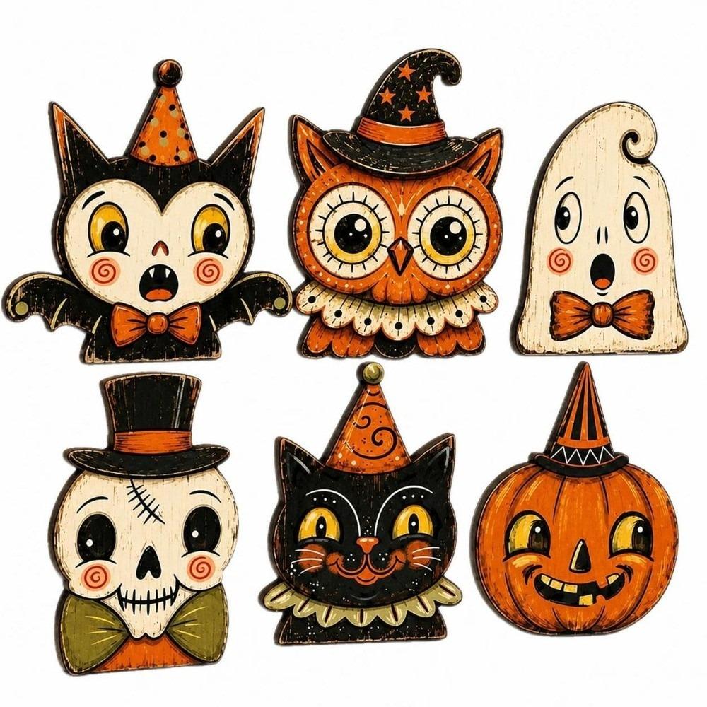 1/6 Pcs 10cm Halloween Tabletop Sign Plywood Halloween Tiered Tray Decor  Indoor