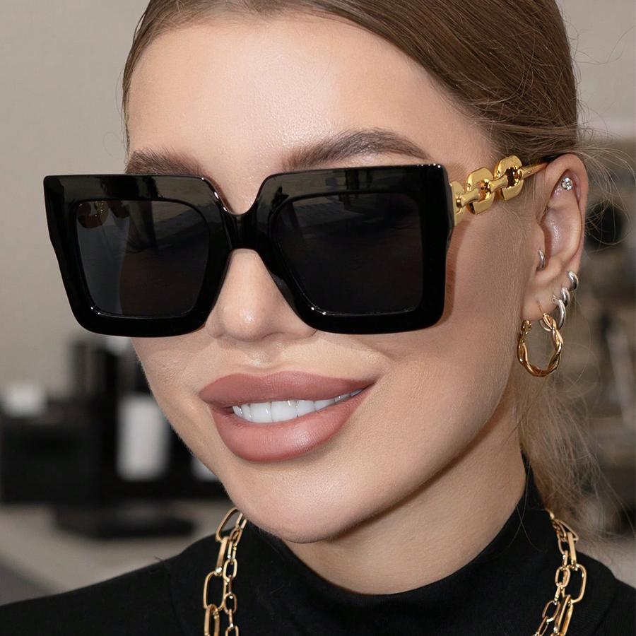 Fashion Big Frame Sunglasses Vintage Rectangular Glasses Outdoor Tours For Women Uv Protection Uv400 Sunglasses
