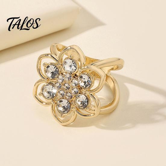 Fashion Scarf Jewelry Rhinestone Flower Ring, Six Petal Clip Floral Accessory Sparkling Holder for Women Shirts Silk Scarves Shawls Decorative Clasp