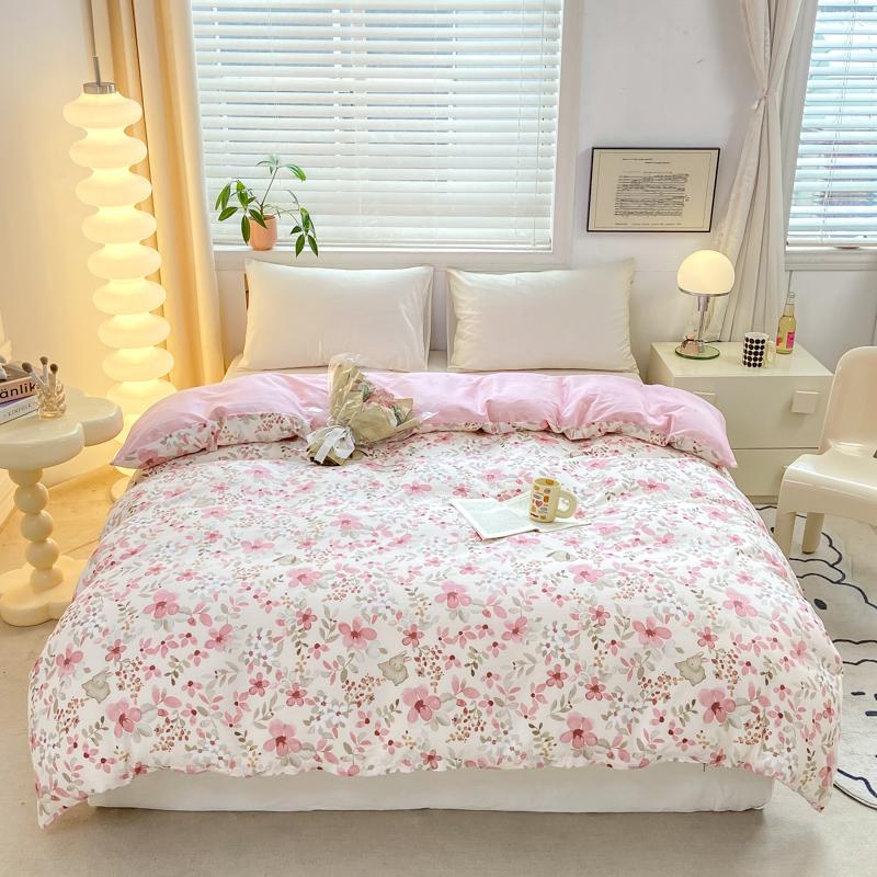 Fresh White Flowers 100% Cotton Duvet Cover Botanical Floral Pattern Quilt Cover with Zipper Queen King Bedding for All Season
