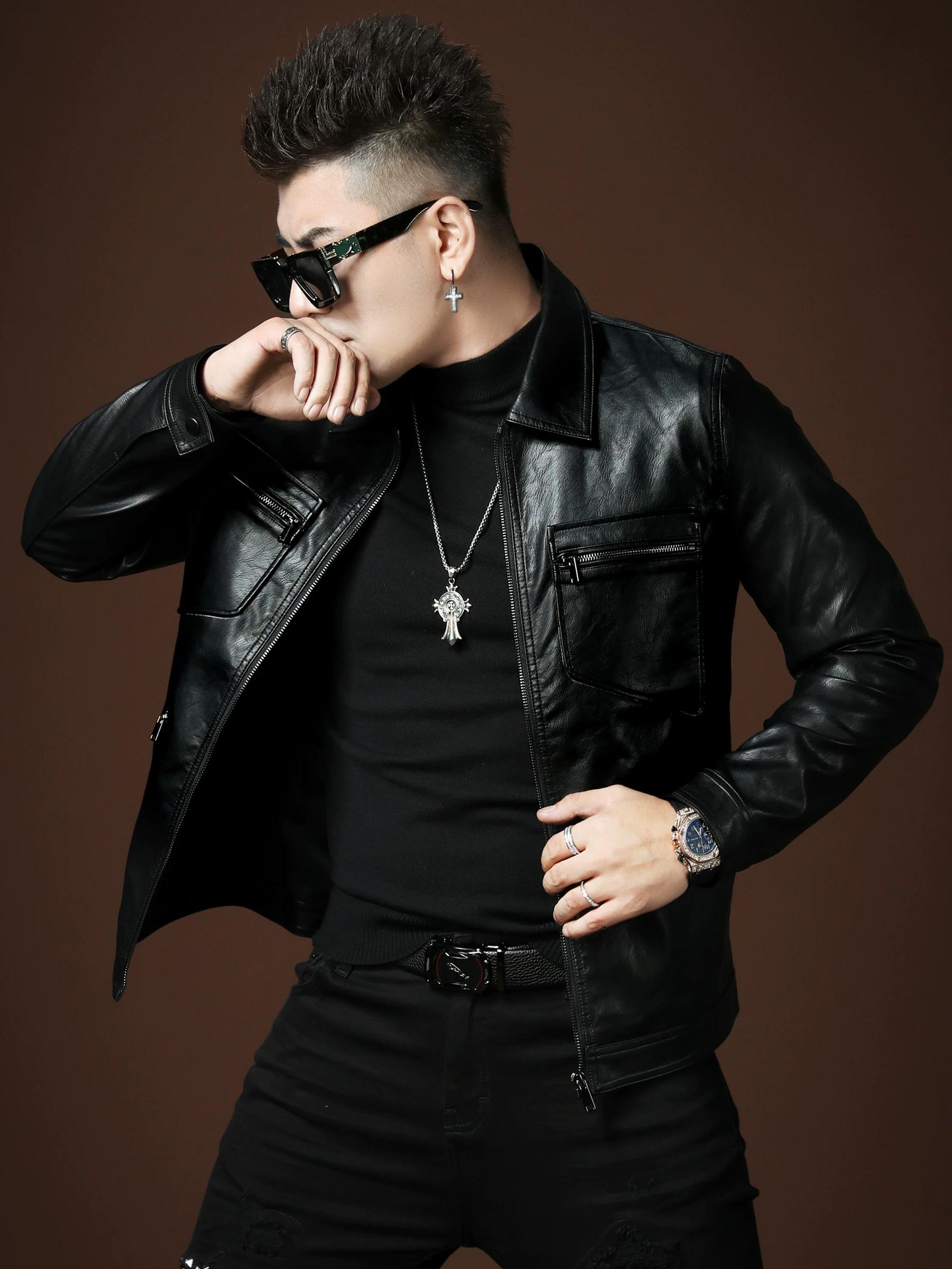 

European Trendy Brand Lapel Leather Jacket for Men, Autumn 2025 New Style, Multi-Pocket Leather Jacket, Men s Cool Biker Jacket 2XL хаки