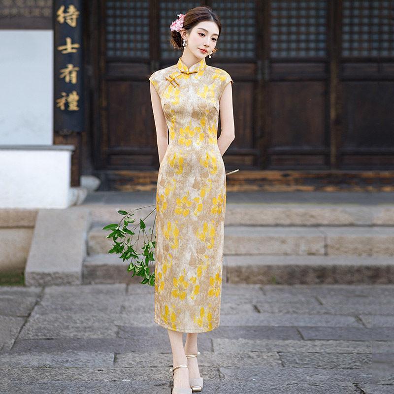 Yellow Sleeveless National Style New Chinese Suzhou Long Cheongsam Improved Young 1011 New Women's Premium Sense