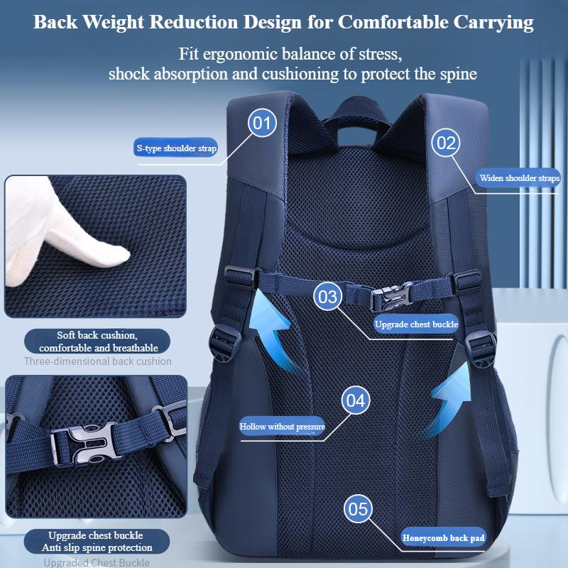 Trendiger mehrschichtiger Grundschulranzen mit hoher Kapazität für Mittelschüler der 3.-6.-9. Klasse, Büchertasche, leichter wissenschaftlicher Kinderrucksack mit Wirbelsäulenschutz