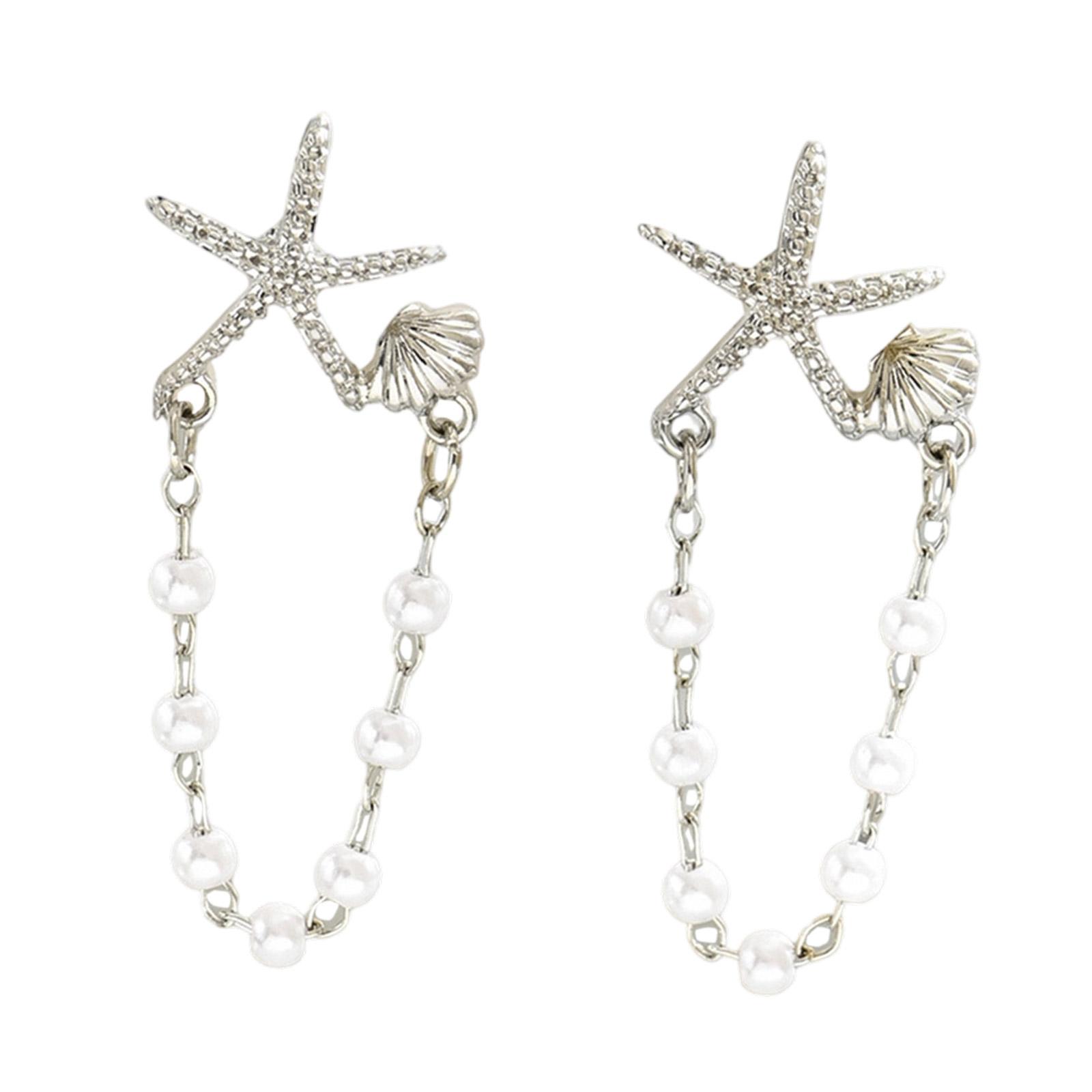 Trendy Oceanics Inspired Dangle Earrings Sturdy Copper Jewelry With Shell and Pearls Accent