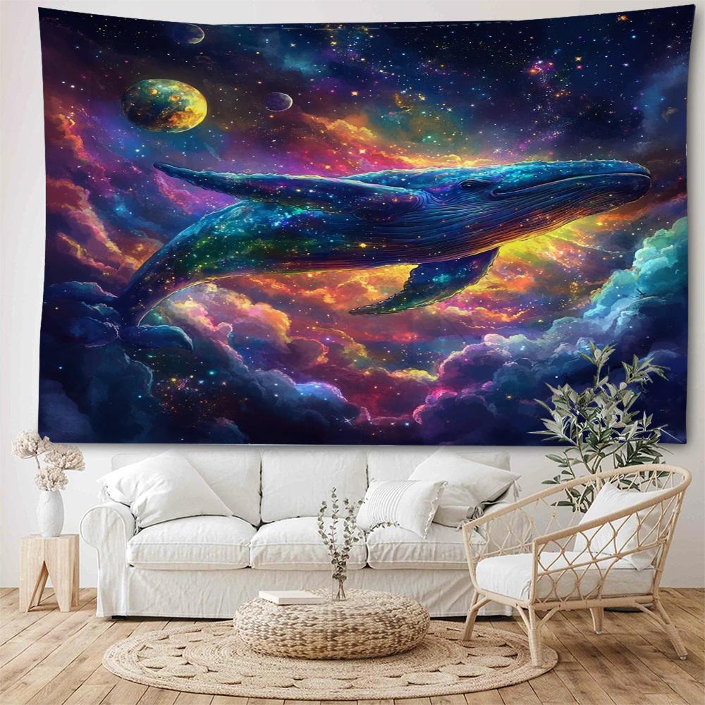Dreamy Whale Starry Sky Colorful Whale Dolphin Decorative Tapestry Bohemian Hippie Wall Decorative Tapestry