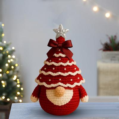 Yousheng DIY Crochet Christmas Tree Gnome Kit Beginner-Friendly Handmade Xmas Tree Gnome Craft Kit Knitting Holiday Decoration