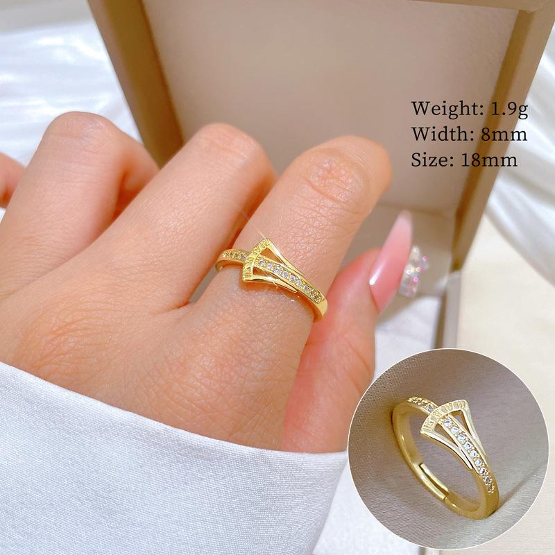 

Real Gold Ginkgo Zircon Full Diamond Ring Opening Adjustable Simple Jewelry Japanese Ring Couple Ring adjustable opening