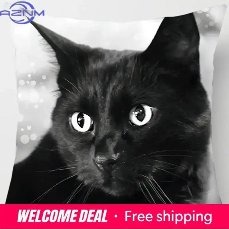 Black Cat Printed Square Pillowcase Home Furnishing Car Sofa Cushion Cover