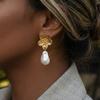 Boucles d'Oreilles Pendantes Fleur Vintage Acier Inoxydable Perle Baroque Pour Femmes Boucles d'Oreilles Pendantes Florales Romantiques Goutte d'Eau Bijoux de Fête Quotidienne