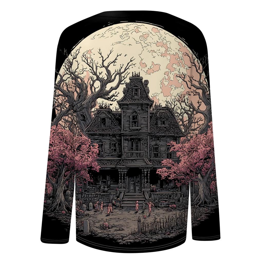 Women's Fashion Casual Round Neck Three-quarter Sleeve Halloween Printed T-shirt Top
