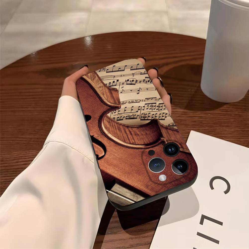

Music Musical Violin Phone Case For iPhone 17,16,15,14,13,12,11,Pro,Max,Plus Soft Black Cover iPhone17promax