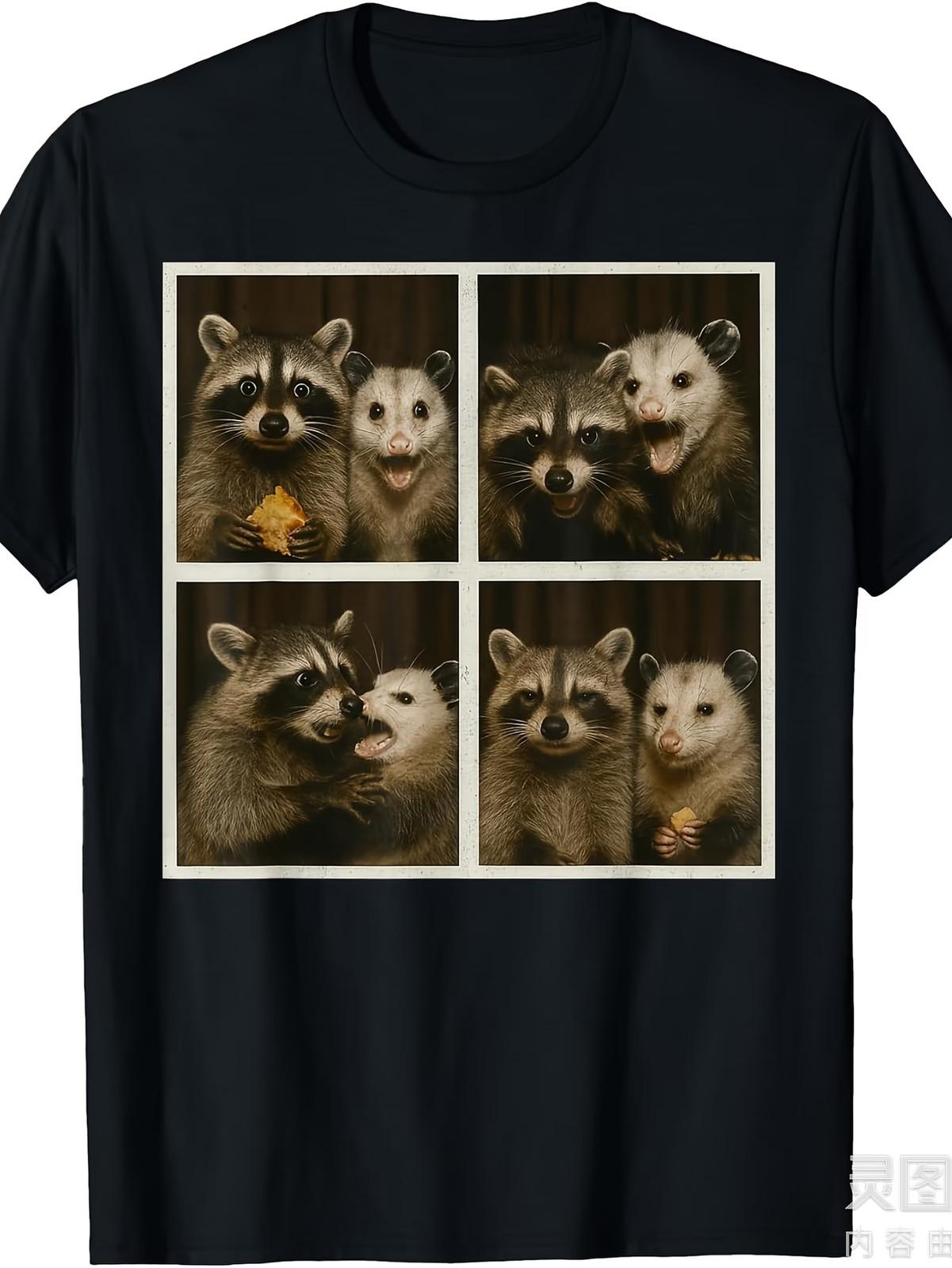 Humorous T-Shirt Featuring a Selfie of a Possum And Raccoon in a Photobooth, Des M