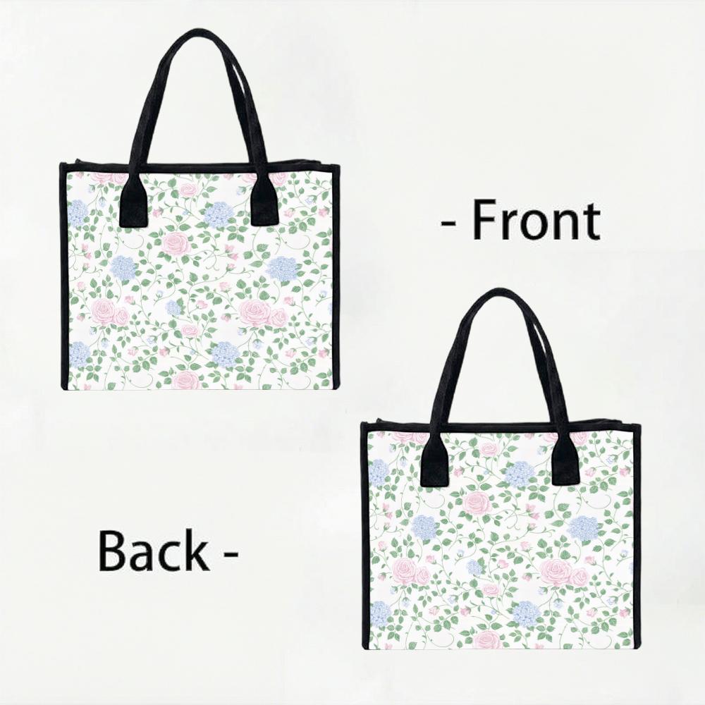 Floral Tote Bag Casual Shoulder Handbag for Daily Shopping Use