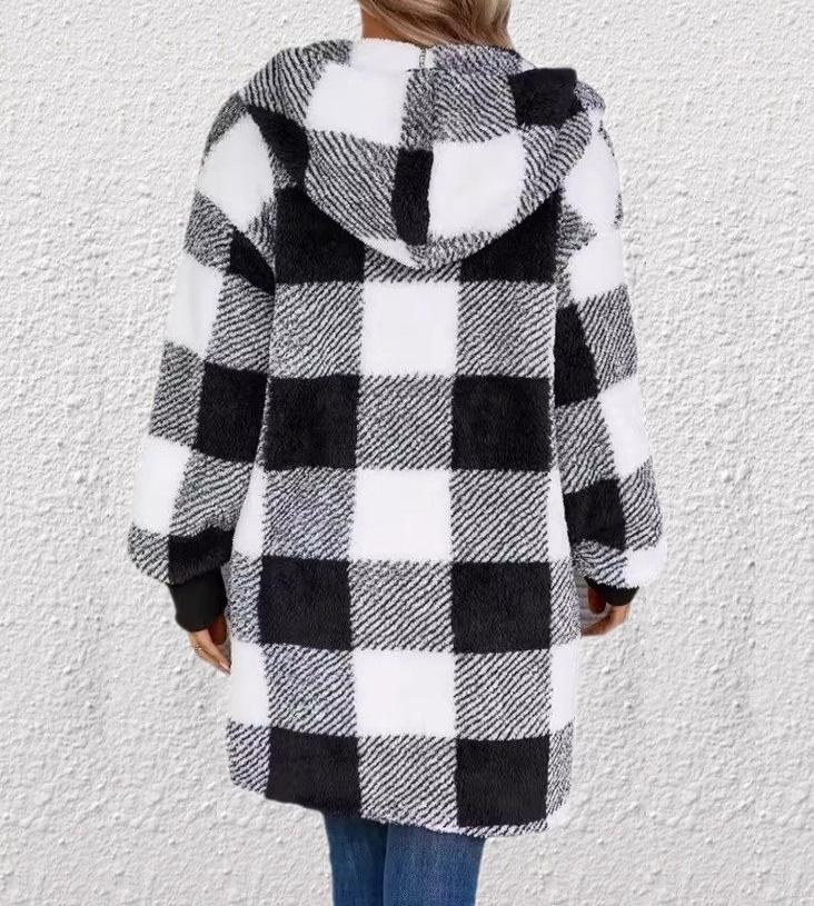 Women's Stylish Plaid Hooded Knitwear Top - Long Sleeve Elegant Autumn Sweater