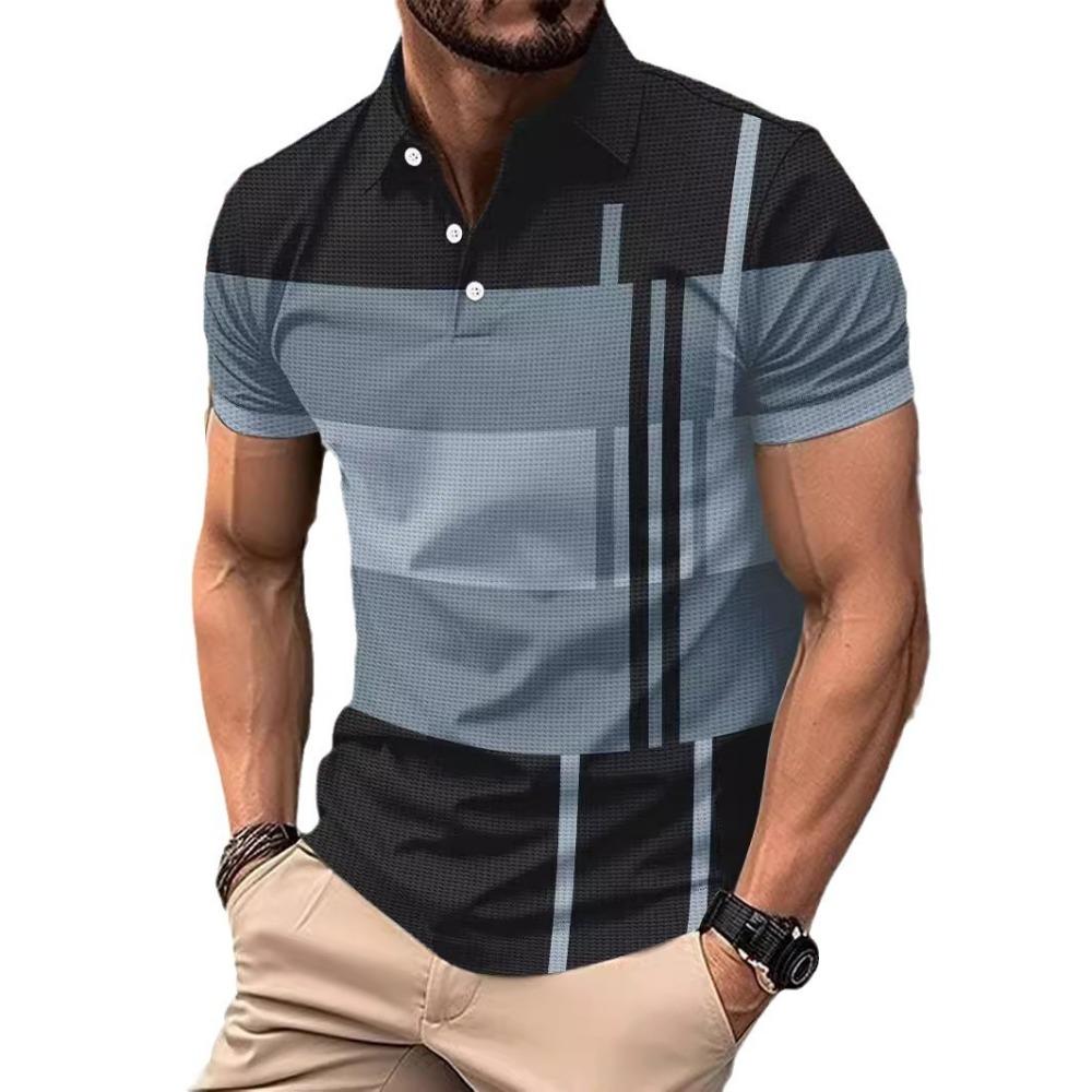 Summer Men's Casual Striped Printed Short Sleeved Polo Shirt