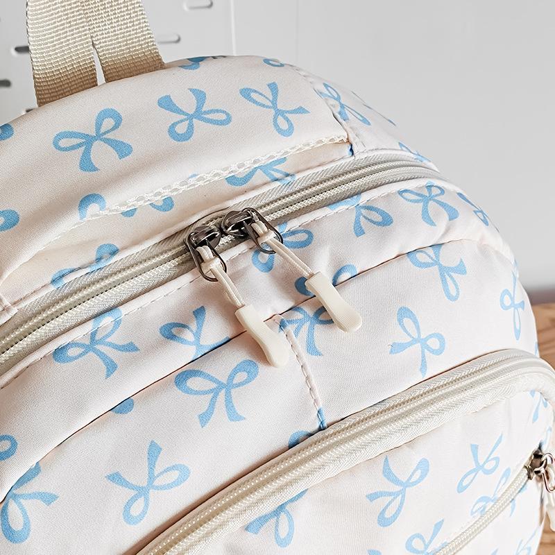 Set de Mochila de Nylon de 3 Piezas Linda Mochila Escolar con Estampado de Lazo para Niñas Mochila Grande con Bolso de Hombro Estuche para Lápices