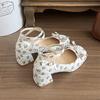 Summer 2025 New French Style Women's Cross Band Thick Heel Mary Janes Floral Embroidery Low Cut Single Shoes Elegant Leather
