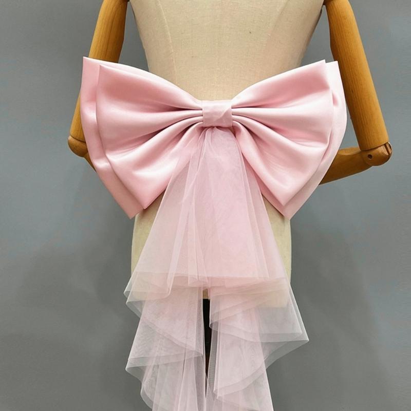 Fashionable Wedding Party Waist Bowknot for Woman Decorative Tulle Casual Train Waist Bowknot Foulard Female