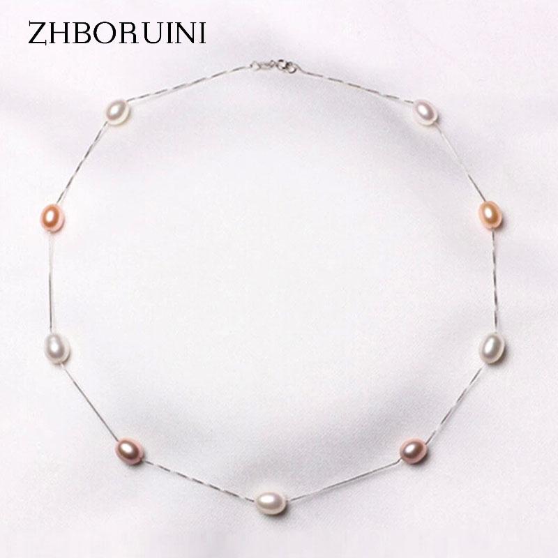 Zhboruini Fine Pearl Necklace 925 Sterling Silver Pearl Jewelry Natural Freshwater Pearl Choker Pendants Jewelry For Women Gift