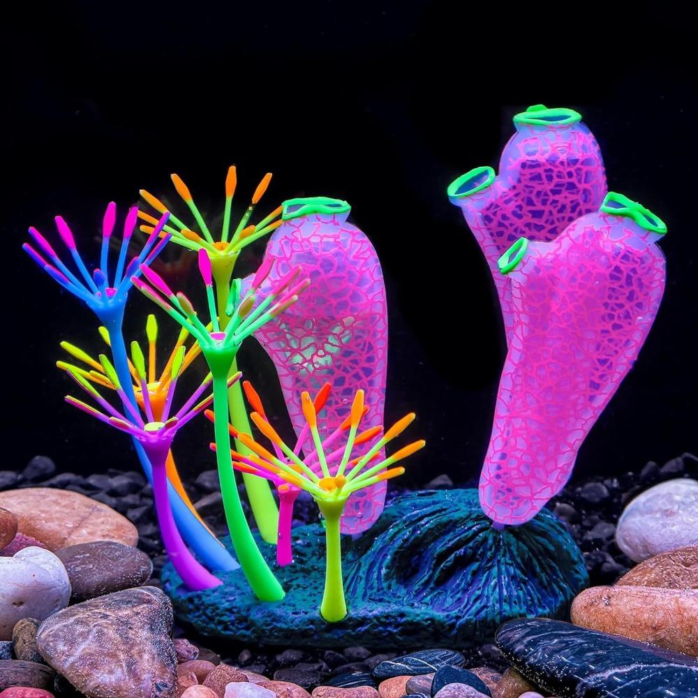 Simulation Thumb Coral Ornament Colorful Glowing Coral Coral Reef Plants  Coral Reef Setup розовый