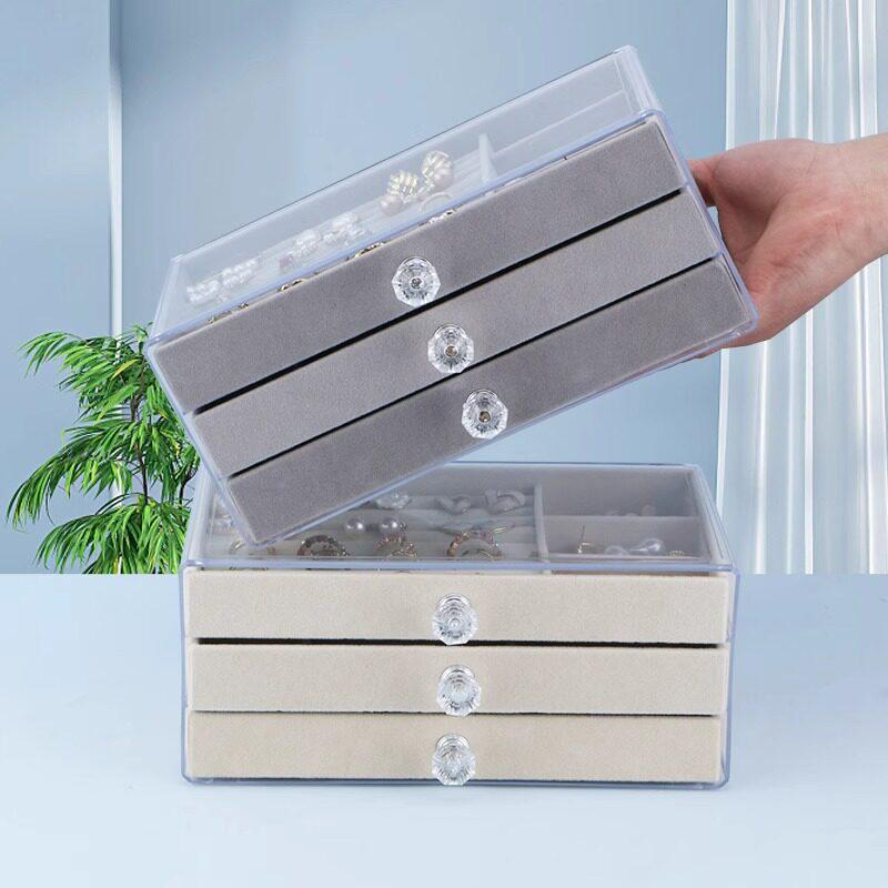 Exquisite Velvet Acrylic Anti-Oxidation Jewelry Storage Box for Earrings, Studs, and Necklaces