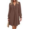 Camisa-Vestido Casual de Moda para Mujer con Volantes de Manga Larga y Cuello en V Plisada Fluida Suelta - -color