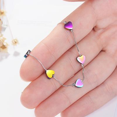 Sweet Coloful Love Heart 925 Sterling Silver Bracelet for Women Fine Jewelry S-b213