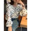 Women's Sweet Polka Dot Long-Sleeve Color Block Shirt, 2026 Spring Korean Style, Single-Breasted with Doll Collar