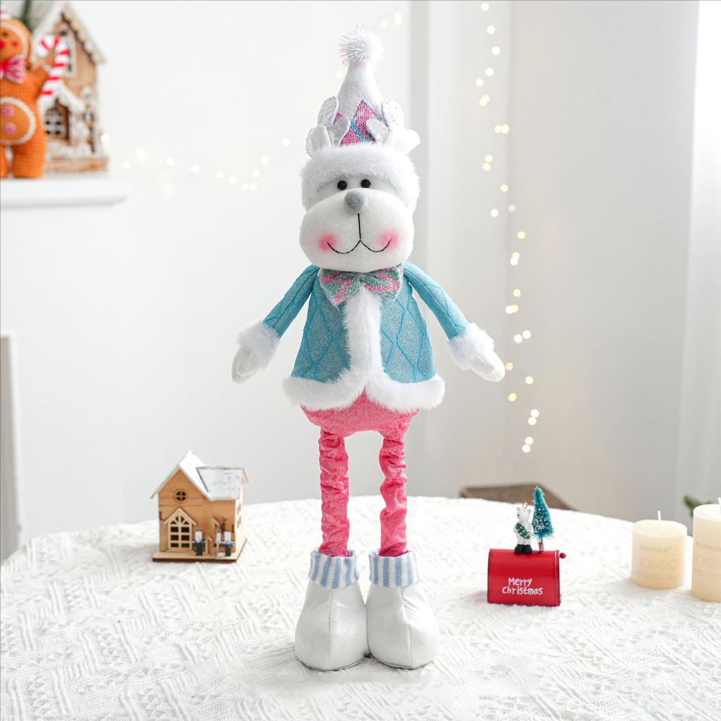 Retractable Santa Snowman Reindeer Plush Doll Set Blue Pink Christmas Decorations for Window Display Home Party