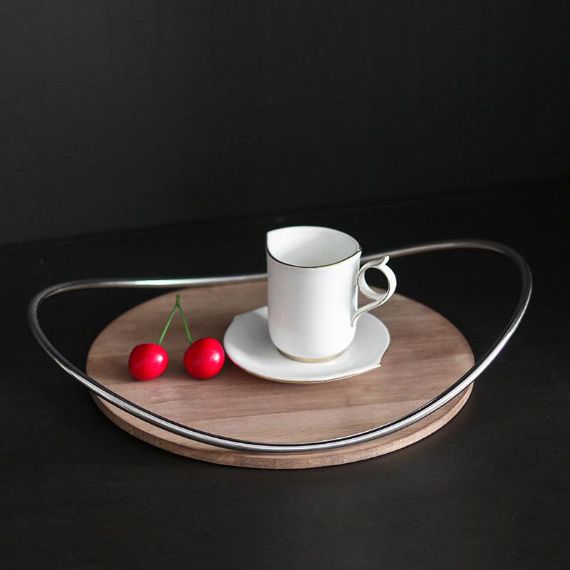 Artistic Half-moon Arc Handle Solid Wood Tray Ornaments Coffee Shop Hotel Model Room Fruit Dessert Snack Plate Ornaments
