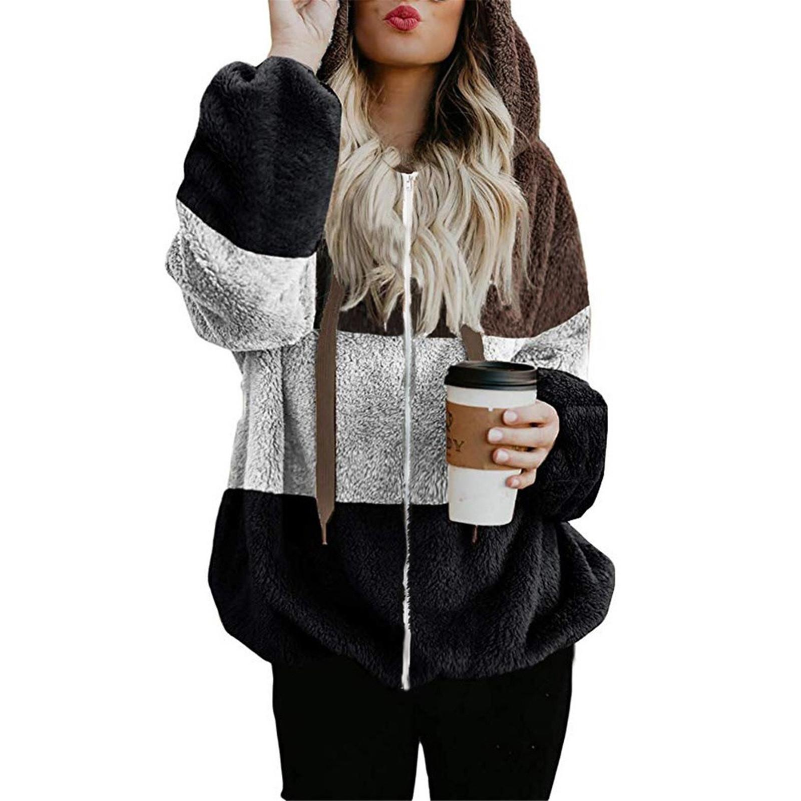 

Women Fashion Hooded Sweatshirt Coat Winter Warm Pocket Cotton Coat Outwear XXL коричневий