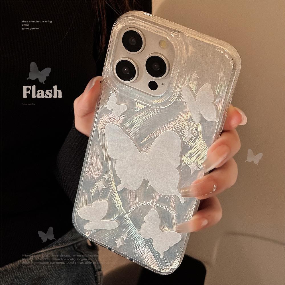 

Silver Feather Butterfly Phone Case Suitable for Apple 15promax Light Luxury Iphone13 Anti-fall 16 Hard 14 Super Fairy 12pro max(6.7)
