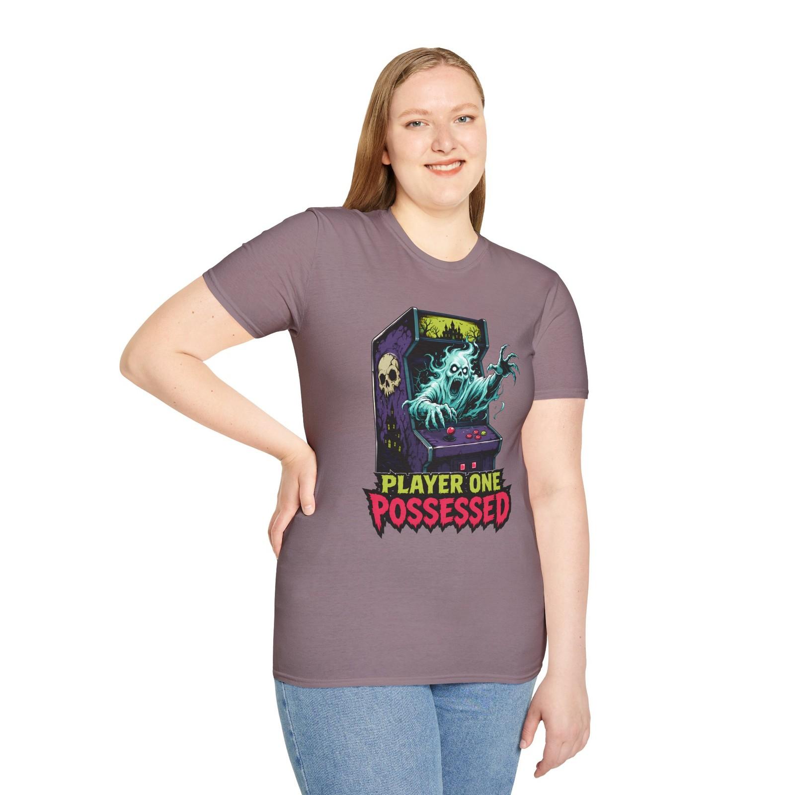 Ghost Arcade Horror Retro Gaming Halloween Spooky Neon Unisex Softstyle T-Shirt S