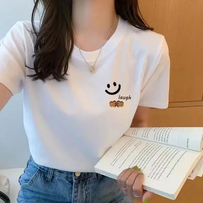 Sommer Weißes T-Shirt Damen Kurzarm Student Ulzzang Vielseitig Locker Halbarm T-Shirt Harajuku BF Oberteil Trend