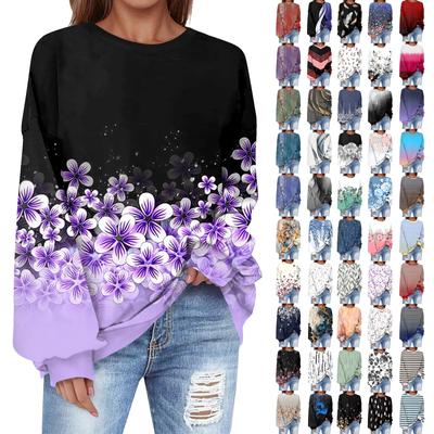 Bluza oversize dla kobiet z okrągłym dekoltem i nadrukiem, z długim rękawem, bluza