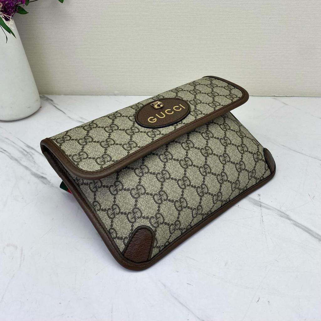[Pre-Owned] Neo Vintage Series Gold Foil Logo Monogram Tiger Head Decorative Striped Shoulder Strap Canvas And Leather Messenger B - Excellent #7MEK5G
