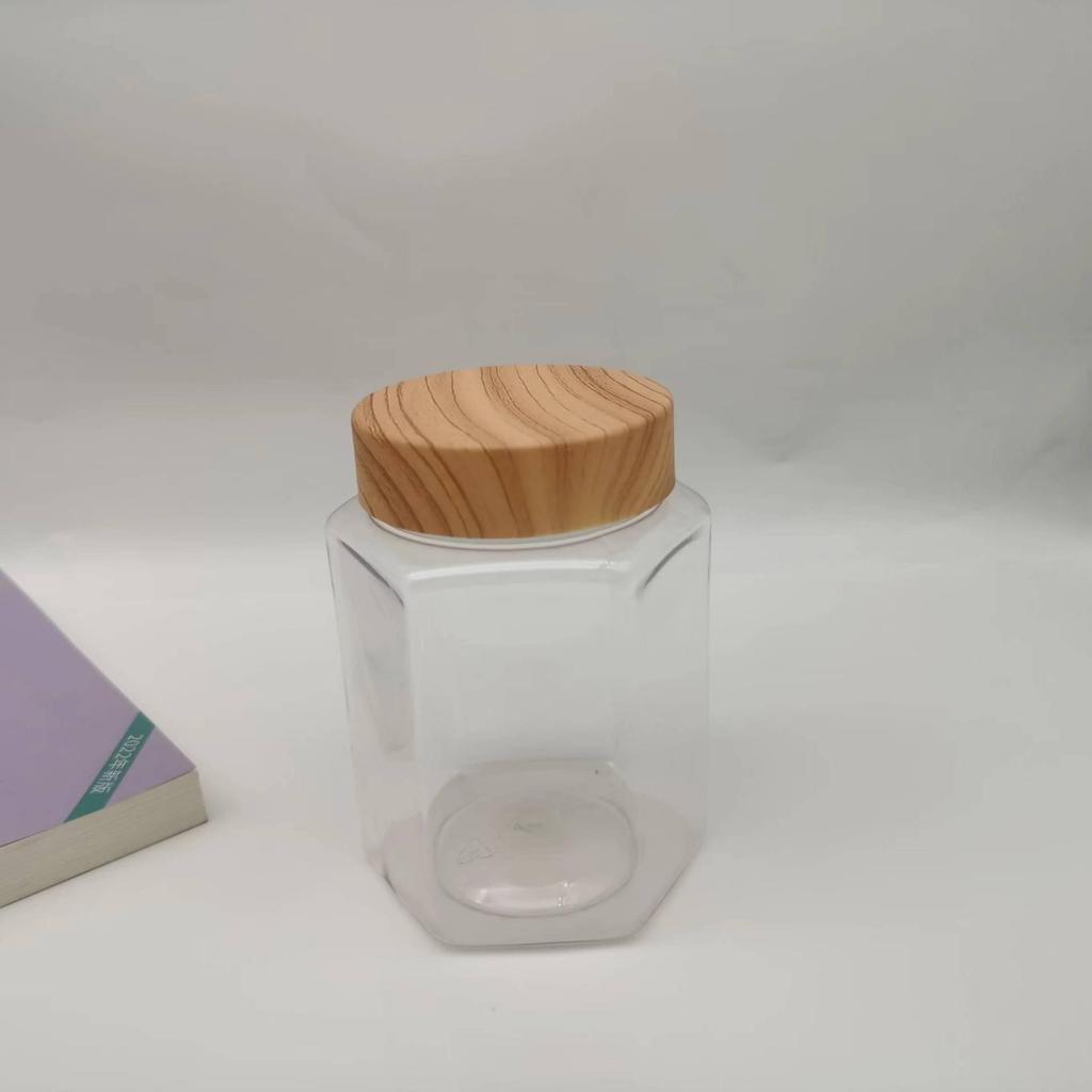 Round Transparent Plastic Jar with Wood Grain Lid Gift Box