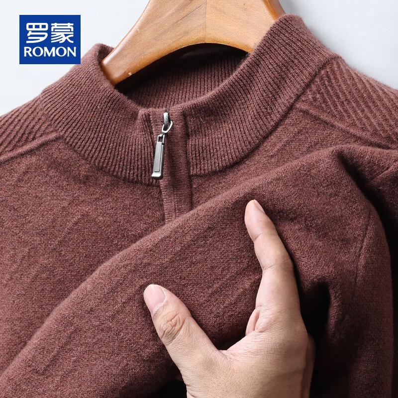 ROMON Men's 100% Pure Wool Thickened Half-Zip Sweater