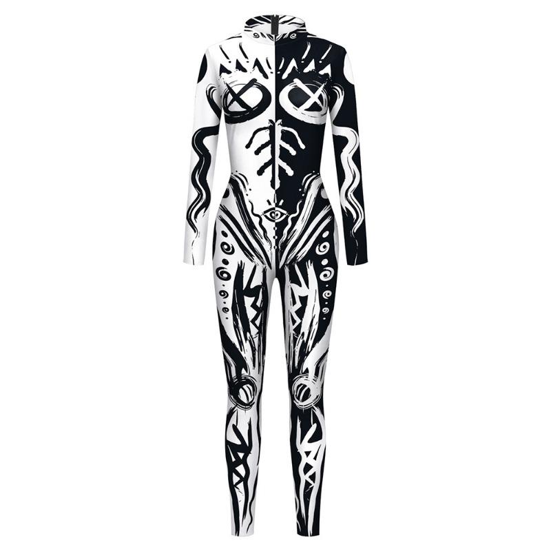 Halloween ladies graffiti tights skeleton digital printing new stage performance clothes yoga clothes onesie women