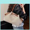 Womens Canvas Shoulder Bag Large Size Summer Fashion With Solid Color Pleated Design