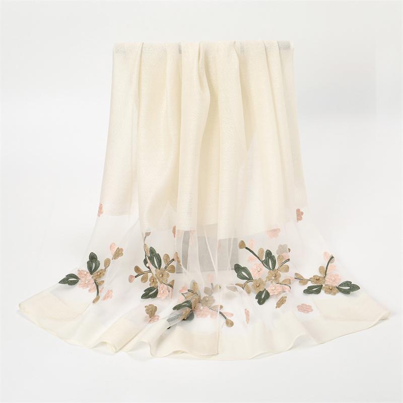 Luxury Shiny Lace Scarf Silk Women Hijab Soft Wool Shawls and Wraps Large Flower Thin Scarves Foulard Female Bufanda New