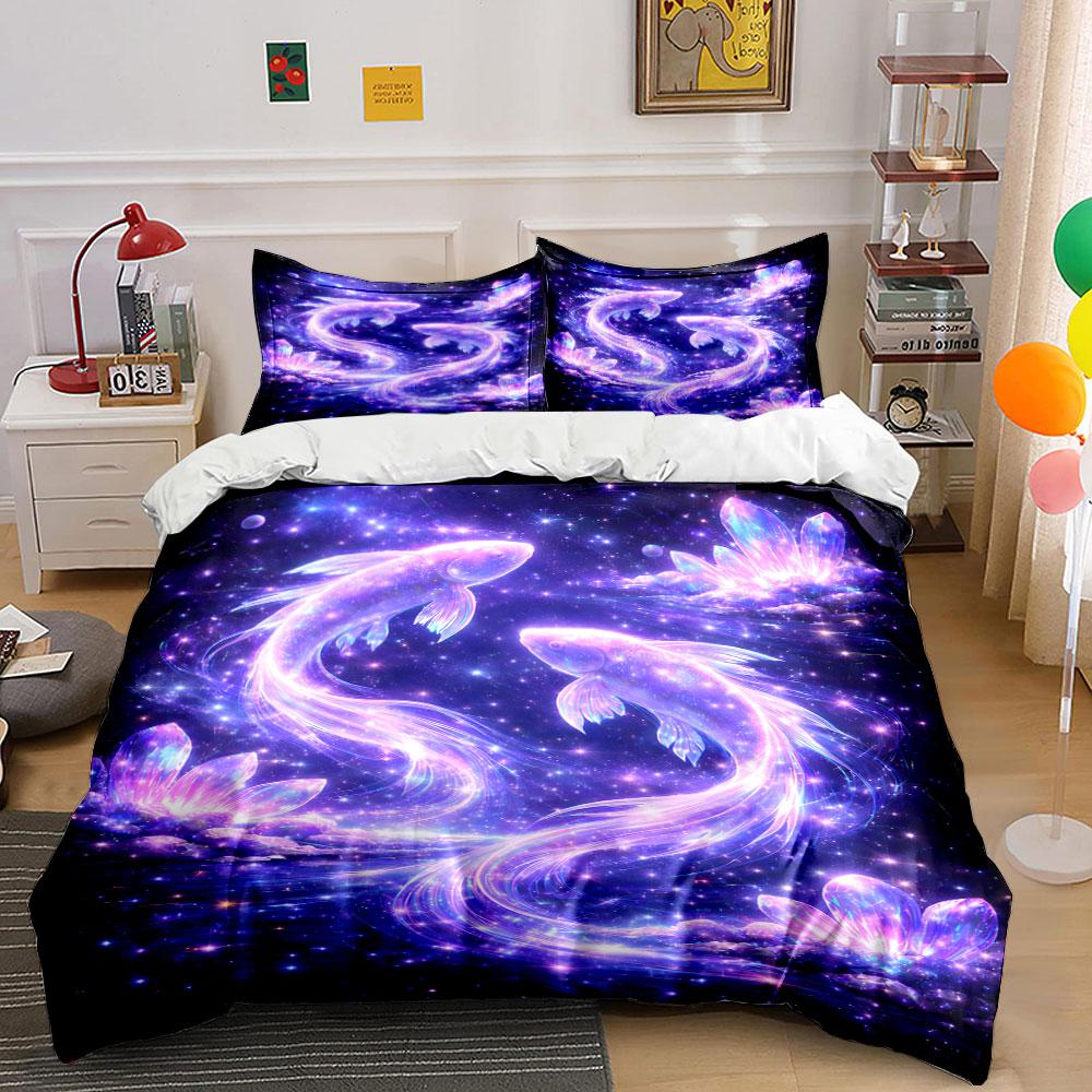 Glowing Fish In Starry Dreamland Bedding Set for Kids Luxury Gift 3pcs Digital Print Comforter Set Soft Comfortable Breathable