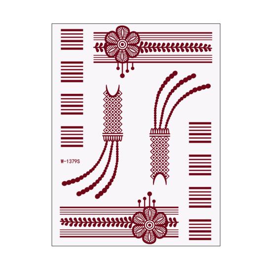 Nostalgie Red Henna Tattoo Kit, Waterproof Tattoos Stickers, Temporary Stickers for Women Wedding Party Festival Decorations