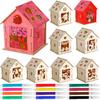 Wenqik 9 Pcs Valentine 's Day Craft DIY Wood House for Kids Valentine Wooden House with Colors Markers (12 Colors) Valentine's Day DIY Graffiti
