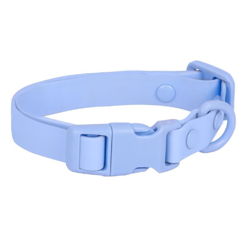 Macaroon Personalized Custom Engraved Dog Collar Leash Set Rustproof Waterproof Made Genuine Leather PU Silicone Solid Print (Blue,S) синий