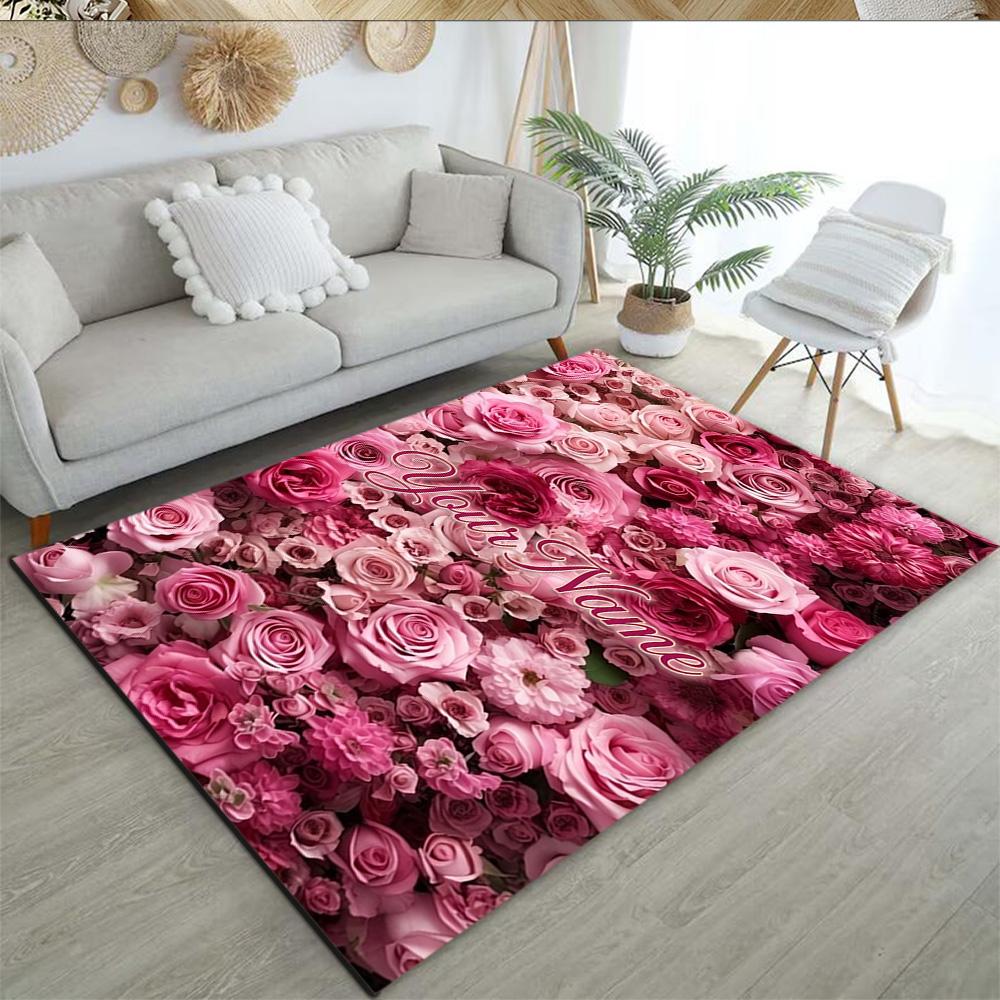 Rose Customize Your Name Area Rug Suitable for Dining Room Playrooms Dormitory Outdoor Anti-slip Rug Office Home Decor Wedding Party Gift