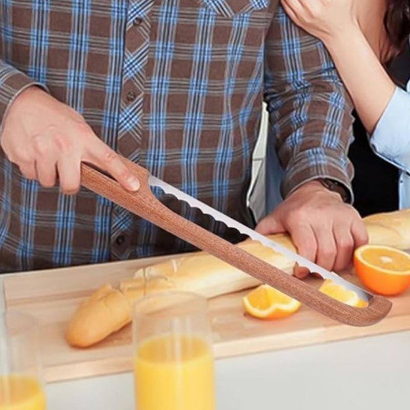 Bread Bow Cutter Serrated Bagel Cutter Stainless Steel Sourdough Bread Slicer Portable Bread Cutting Tool with wooden Handle