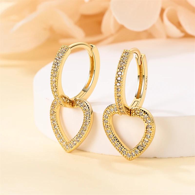 Original New In 925 Silver Gold Star And Moon Pave Colored Zircon Earrings For Women Trending Fashion Jewelry Birthday Gift